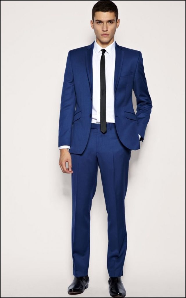 blue suit black shoes